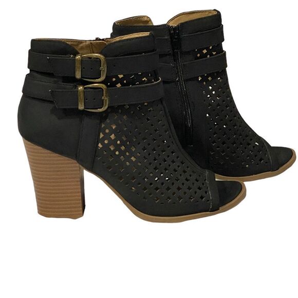 Brash Black Laser Cut Open Peep Toe Booties Size 8.5 - Picture 4 of 9